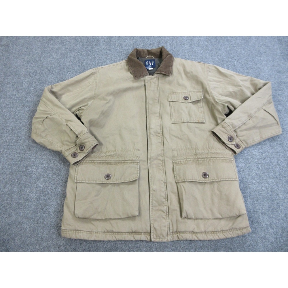 VINTAGE‎ GAP Barn Coat Jacket Mens Large Khaki Hunting Corduroy Collar Quilted
